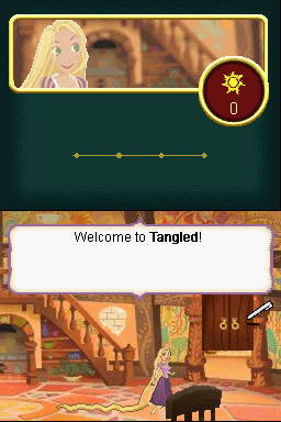 Disney Tangled (Nintendo DS) screenshot: Dialog box welcoming you to the game