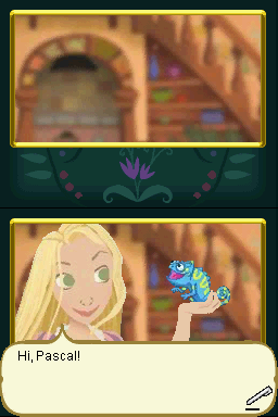 Disney Tangled (Nintendo DS) screenshot: Rapunzel and her pet chameleon Pascal