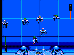 Speedball 2: Brutal Deluxe (SEGA Master System) screenshot: Hot action near the goal