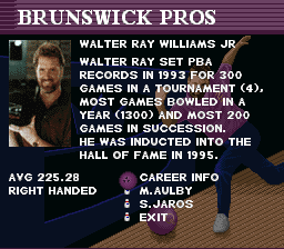 Brunswick World: Tournament of Champions (SNES) screenshot: Biography of a pro