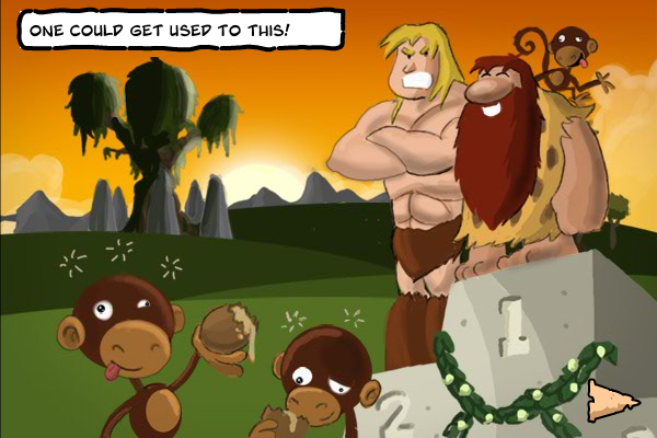 StoneAge Sam 2: The Ice Age (Browser) screenshot: Did it again, I also like the drunk monkeys.