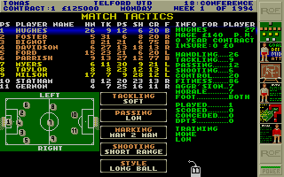 Premier Manager 2 (Atari ST) screenshot: Tactics editor