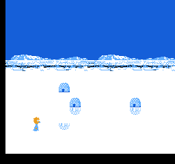 The Simpsons: Bart vs. the World (NES) screenshot: Igloo Shell Game: The igloos are moving around.
