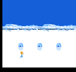 The Simpsons: Bart vs. the World (NES) screenshot: Igloo Shell Game: Which igloo has the extra life in it?