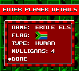 Ernie Els Golf (Game Gear) screenshot: Player details