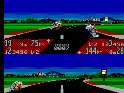 GP Rider (SEGA Master System) screenshot: Racing on the Australian track in the wet. Just made an excellent pass to take 8th from Wayne.