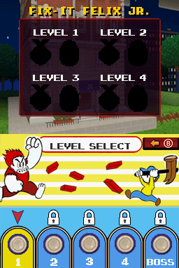 Wreck-It Ralph (Nintendo DS) screenshot: Level select screen for the Fix-It Felix Jr. world