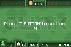 Qwak (Game Boy Advance) screenshot: Press A to continue.