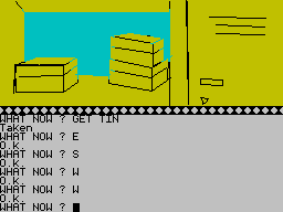 Escape from Pulsar 7 (ZX Spectrum) screenshot: Fear of boxes, I must look that up in my dictionary of imaginary phobias