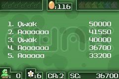 Qwak (Game Boy Advance) screenshot: The high scores