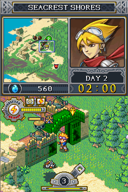 Lock's Quest (Nintendo DS) screenshot: Lock repairs a wooden gate using his Ratcheting Ability