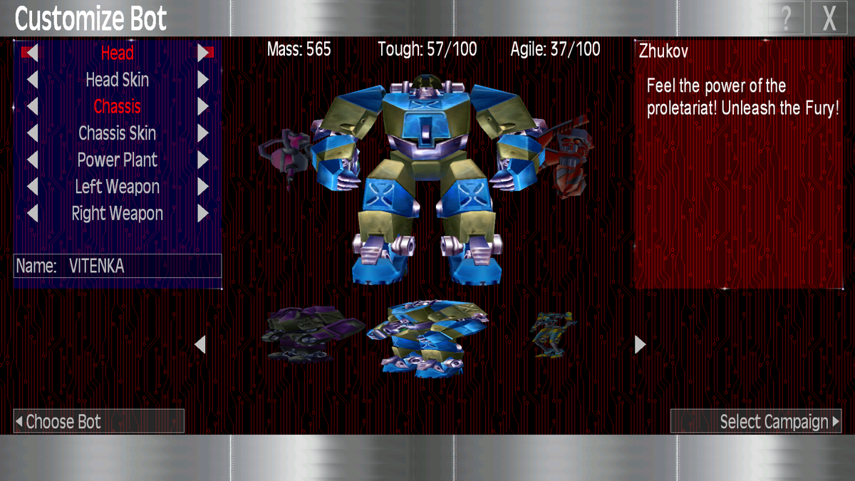 Tex Atomic's Big Bot Battles (Windows) screenshot: Customising a Big Bot.
