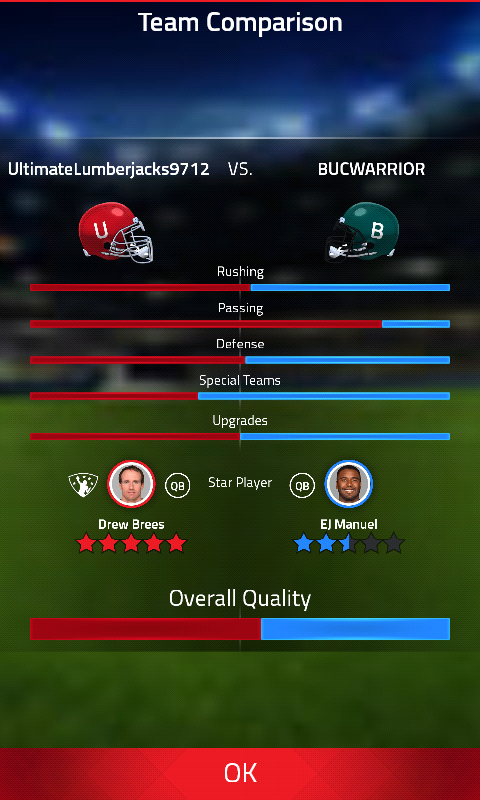 Tap Sports Football (Android) screenshot: Team comparison