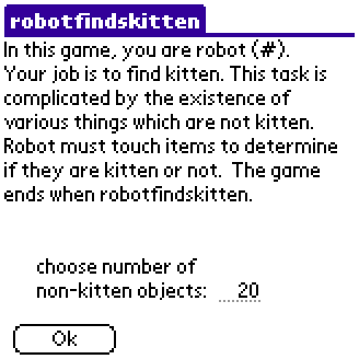 robotfindskitten (Palm OS) screenshot: Introduction