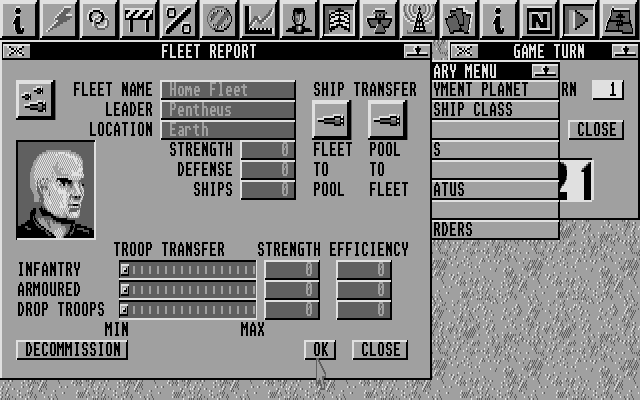 Imperium (Atari ST) screenshot: My home fleet is pretty useless