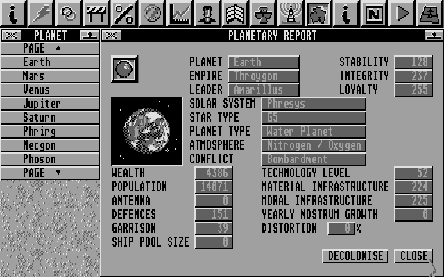 Imperium (Atari ST) screenshot: Planet info