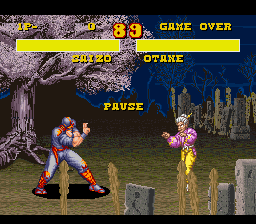Power Instinct (SNES) screenshot: Game paused.