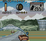 Test Drive: Le Mans (Game Boy Color) screenshot: Crashing with an arch.