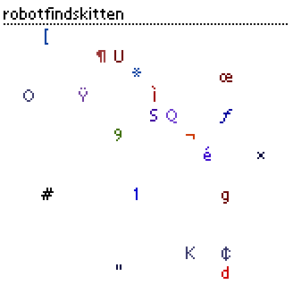 robotfindskitten (Palm OS) screenshot: Game map