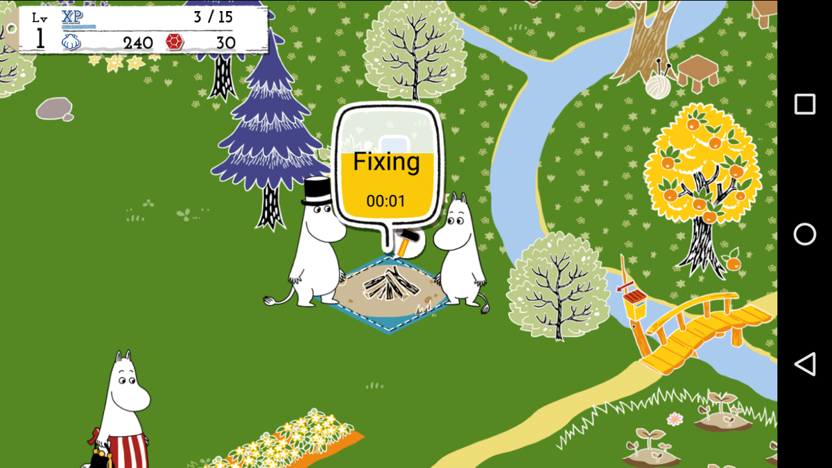 Moomin: Welcome to Moominvalley (Android) screenshot: I can see that this particular delaying dynamic will become my bane further on down the line.