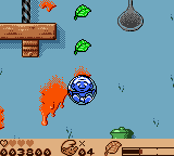 The Smurfs' Nightmare (Game Boy Color) screenshot: Flying inside a bubble.