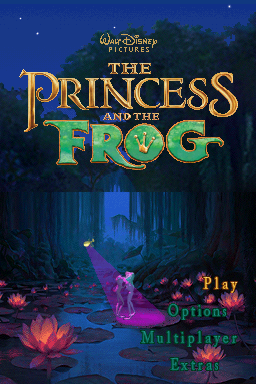 The Princess and the Frog (Nintendo DS) screenshot: Main Menu (along with great dancing from Prince Naveen and Tiana)