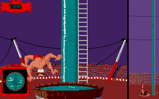 Fiendish Freddy's Big Top O' Fun (Atari ST) screenshot: I'm about to miss the tub