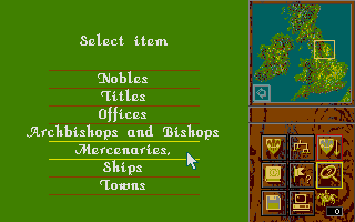 Kingmaker (Atari ST) screenshot: Find what kind of item?