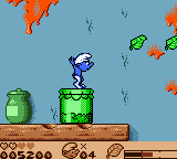 The Smurfs' Nightmare (Game Boy Color) screenshot: You are ready to perform a jump.