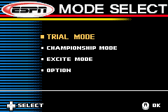 ESPN International Winter Sports 2002 (Game Boy Advance) screenshot: The main menu lets you pick how you want to play