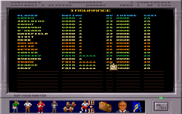 Premier Manager 3 (DOS) screenshot: The staff management menu