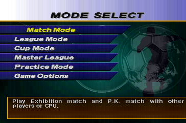 Pro Evolution Soccer (PlayStation) screenshot: Mode Select.