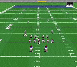 ESPN Sunday Night NFL (SNES) screenshot: The games view lets you see down the entire field.