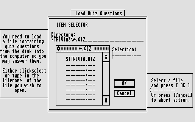 STrivia (Atari ST) screenshot: Loading a question file