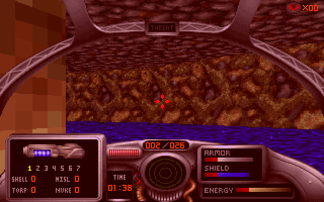 Radix: Beyond the Void (DOS) screenshot: Colliding with the walls naturally causes damage.