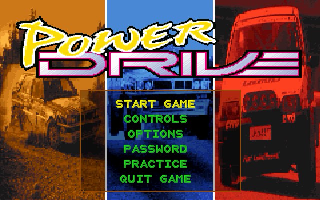 Power Drive (DOS) screenshot: Title screen/Main menu