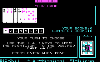 Kid's Kards (DOS) screenshot: Go Fish - Start of play