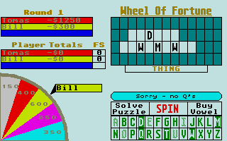 Wheel of Fortune (Atari ST) screenshot: No q:s in that phrase