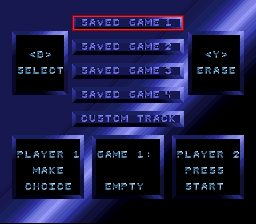 RPM Racing (SNES) screenshot: Main menu