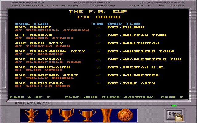 Premier Manager 3 (DOS) screenshot: Upcoming matches