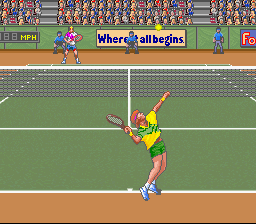 David Crane's Amazing Tennis (SNES) screenshot: My opponent is serving.
