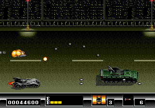 Batman: The Video Game (Genesis) screenshot: Batman will also fight tanks.