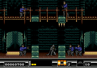 Batman: The Video Game (Genesis) screenshot: Batman arrives at the crowded Gotham Cathedral.