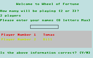 Wheel of Fortune (Atari ST) screenshot: Player entry screen