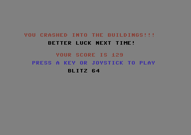 Super Blitz (Commodore 64) screenshot: The game over screen