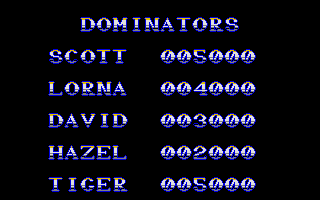 Dominator (Atari ST) screenshot: The high score table