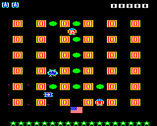 Apple Pie (BBC Micro) screenshot: Aliens spawning all around