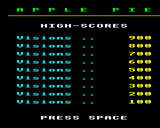 Apple Pie (BBC Micro) screenshot: High scores