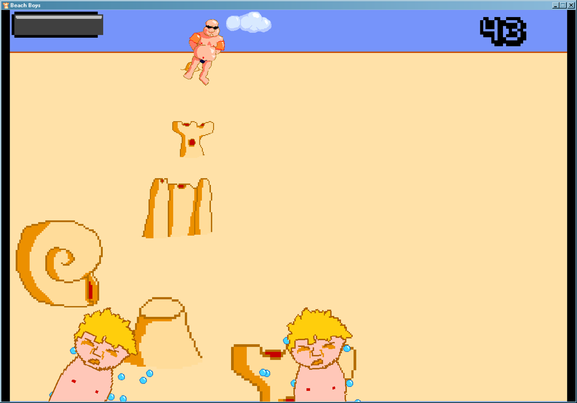 Beach Boys (Windows) screenshot: Crying children pop up as you cut a swath of terror and destruction across the beach