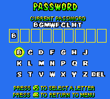 Walt Disney World Quest: Magical Racing Tour (Game Boy Color) screenshot: Password screen